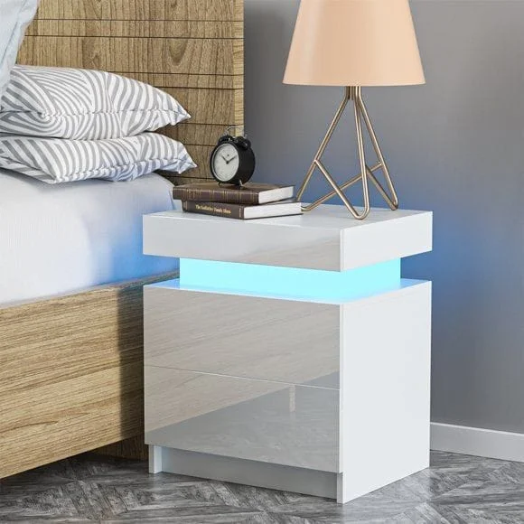 Table de chevet blanc avec LED