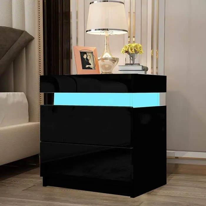 Table de chevet noire avec LED