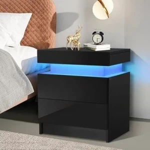 Table de chevet noire avec LED