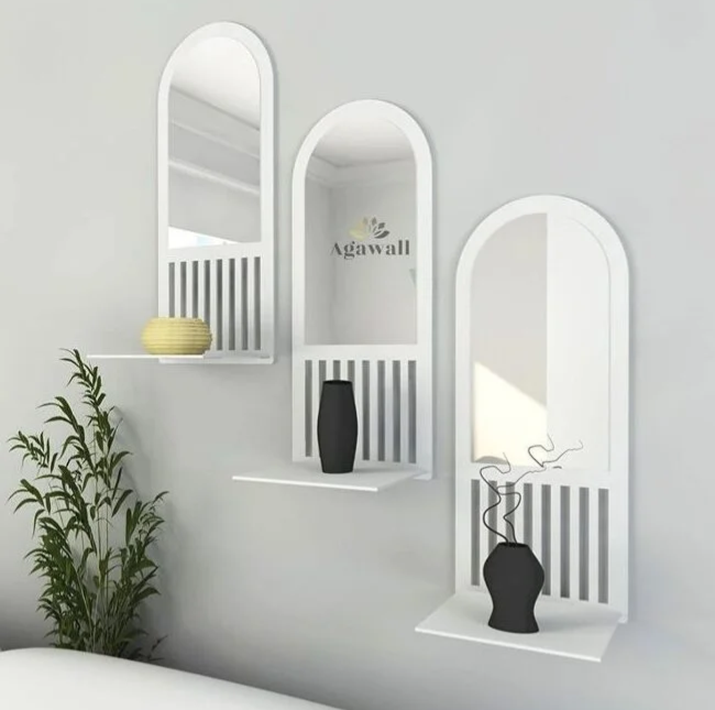 3 miroir ovale avec étager design modern en BLANC