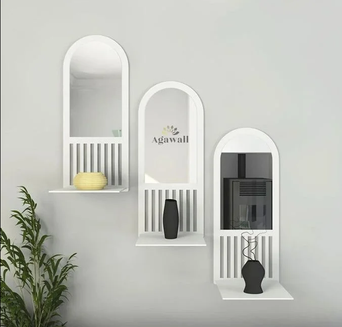 3 miroir ovale avec étager design modern en BLANC