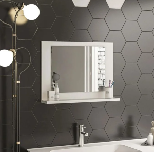 miroir de salle de bain et étagère décorative
