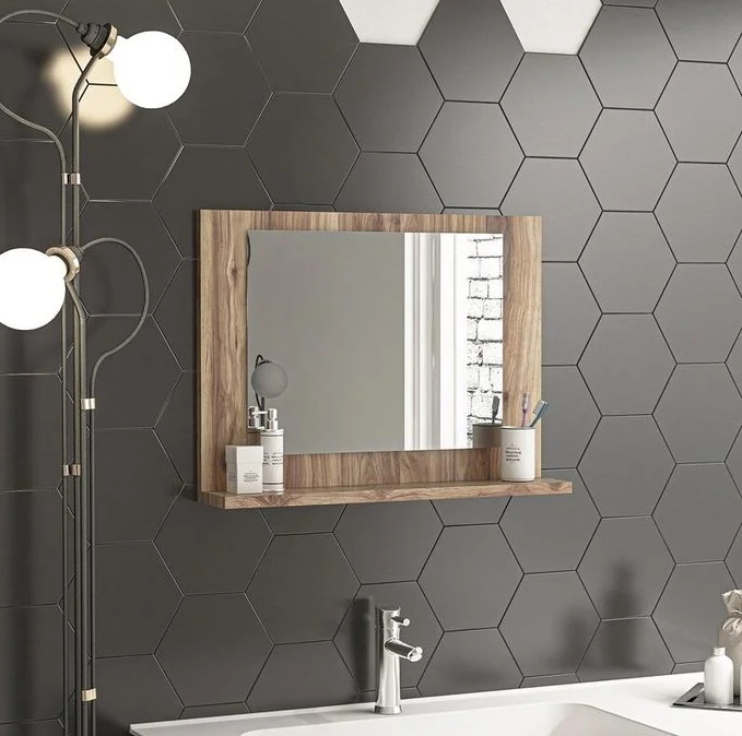 miroir de salle de bain et étagère