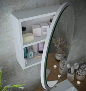 miroir rond blanc avec armoire modern