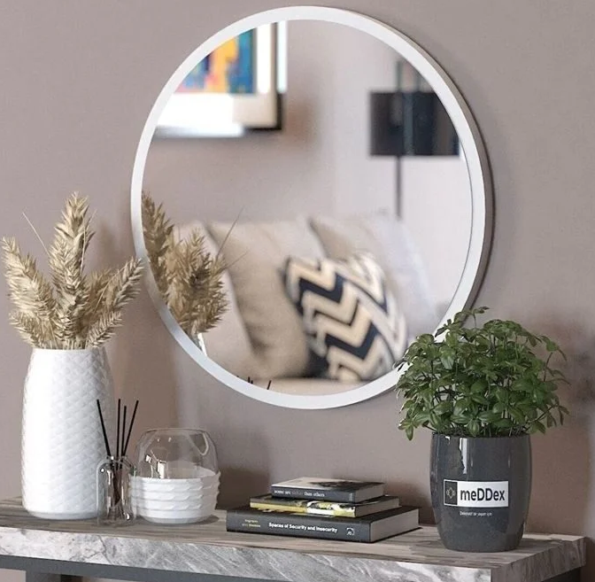 Miroir rond avec cadre en Bois, design moderne.