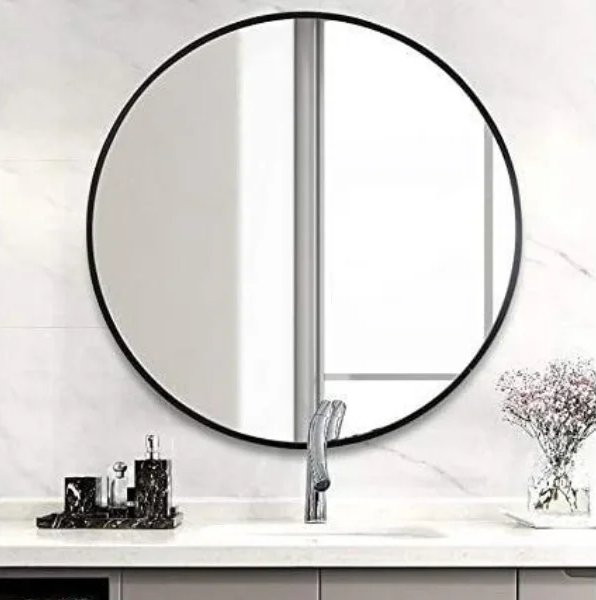 Miroir rond avec cadre en aluminium, design moderne (60 cm-noir)