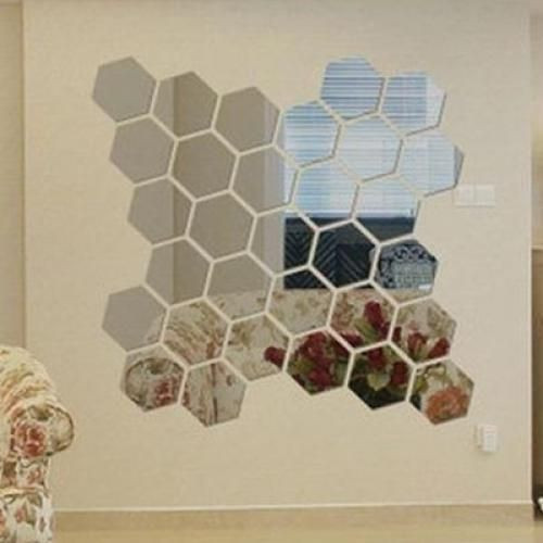 15 pcs de miroir hexagonal de décoration argenté 10*11.5