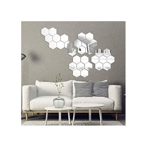 15 pcs de miroir hexagonal de décoration argenté 10*11.5