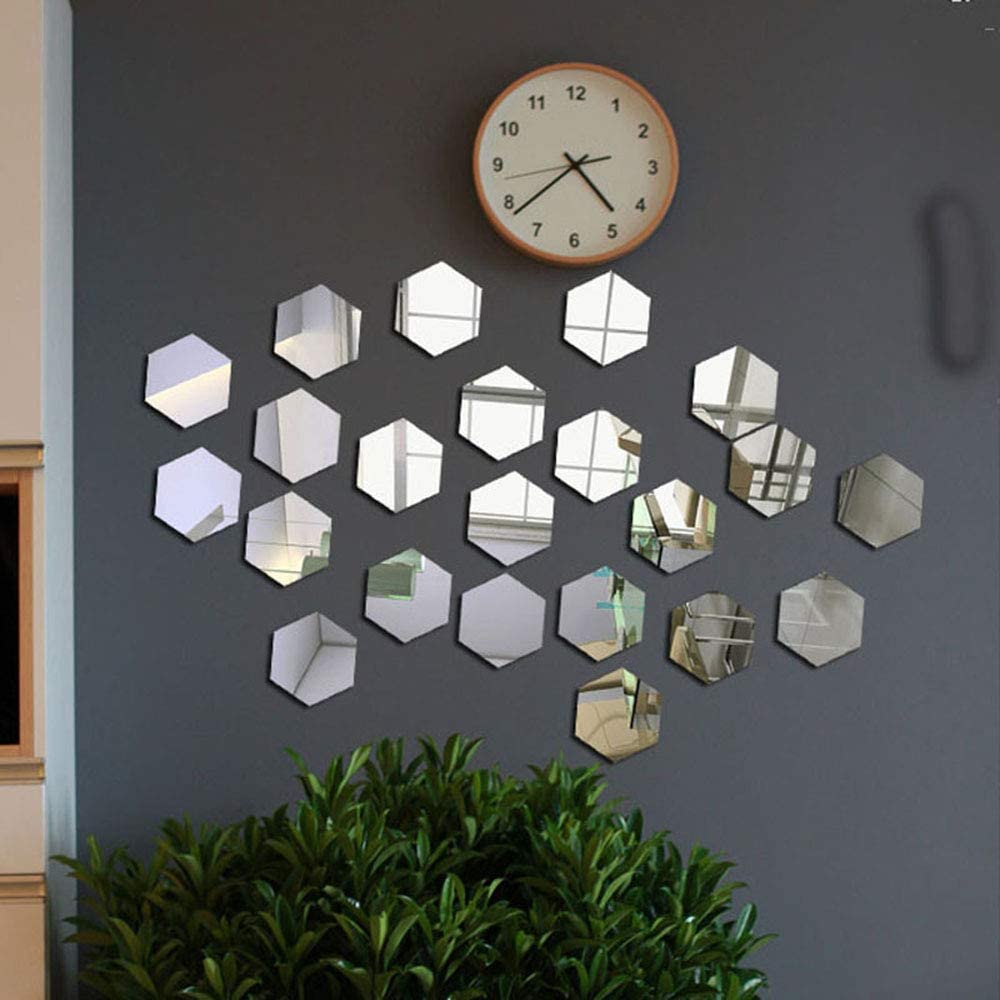 15 pcs de miroir Abdo hexagonal de décoration argenté 10*11.5