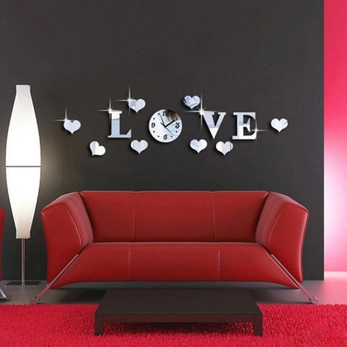 Creative Love 3D Miroir ABDO  Acrylique -Autocollant Mural - Montre Grand Décor