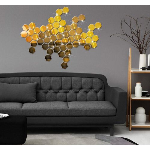 15 pcs de miroir Abdo hexagonal de décoratioN Doré 10*11.5