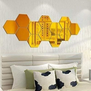 Abdo -  miroir hexagonal de décoration en doré 12 pcs
