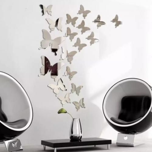 Abdo - 20 pièces  PAPILLONS de décoration  miroir 100%  Argenté  M3