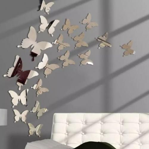 Abdo - 20 pièces  PAPILLONS de décoration  miroir 100%  Argenté  M3