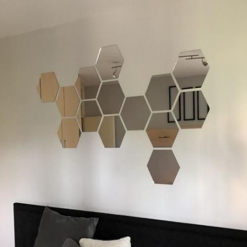 Abdo- 16pièces miroir hexagonal de décoration 3D en aluminium