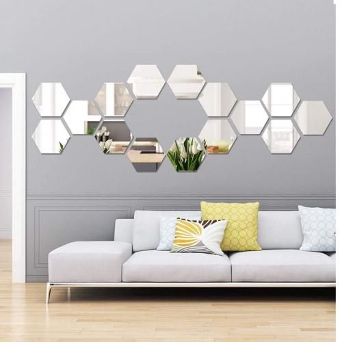 10 miroir hexagonal de décoration argenté 22/ 18 cm