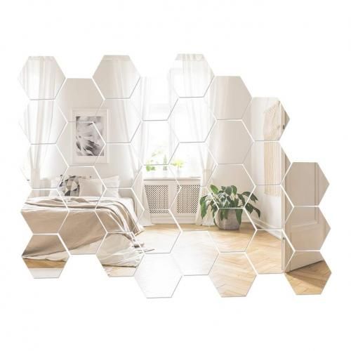 10 miroir hexagonal de décoration argenté 22/ 18 cm