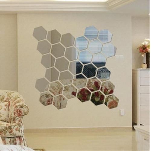 10 pièces miroir hexagonal de décoration argenté 11.5/10.5 cm