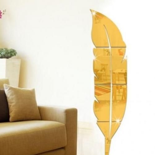 6 miroir plume de décoration doré 75 / 18 cm