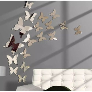 20 pièces  papillon de décoration - miroir Argenté