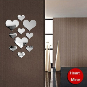 ABDO - 10 cœur miroir Autocollants argenté  pour la décoration des chambres