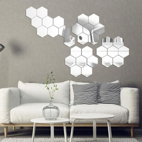 15 pcs de miroir Abdo hexagonal de décoration argenté 10*11.5