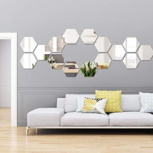 Silver - 16pièces miroir hexagonal de décoration argenté