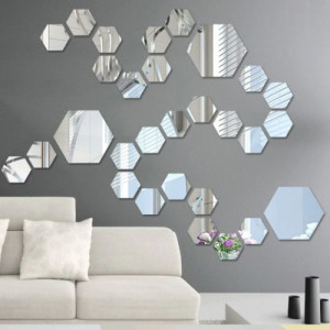 SILVER - 29 pcs de miroir hexagonal de décoration argenté