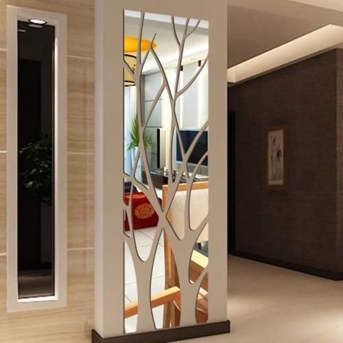 SILVER - Miroir moderne arbre de décoration argenté 120*50