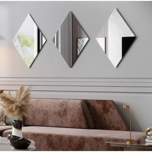 ❤ Miroir Carre De Decoration Argent 3Pcs ❤