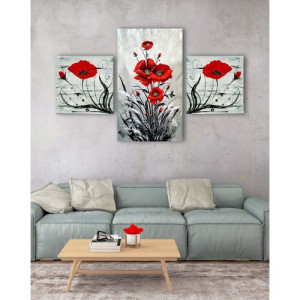 Trois tableaux décoratifs fleurs rouge