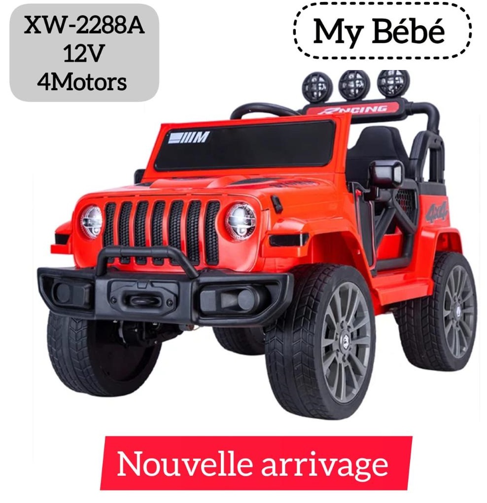 Voiture électrique 12V tout-terrain avec 4 moteurs et mode balançoire avec musique et lumière