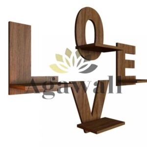 Lot de 4 étagères de jardinière en noyer foncé Love Text Alphabet