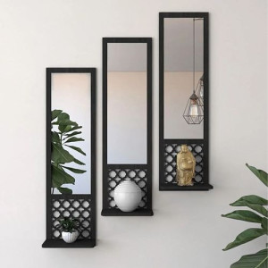 Miroir mural long marocain design - set de 3 miroir Noir