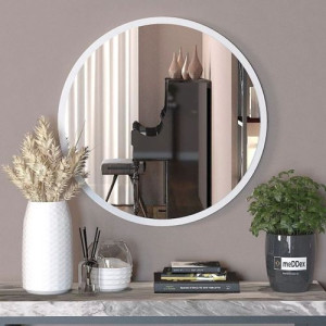Grand Miroir rond avec cadre en Bois, design moderne (52\52 cm-Blanc)