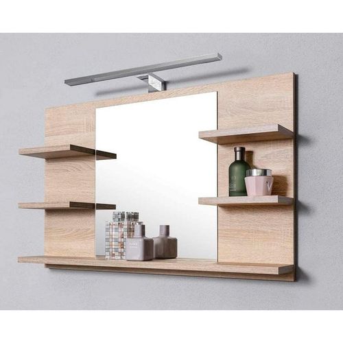 Miroir de salle de bain avec 4 étagères en chêne