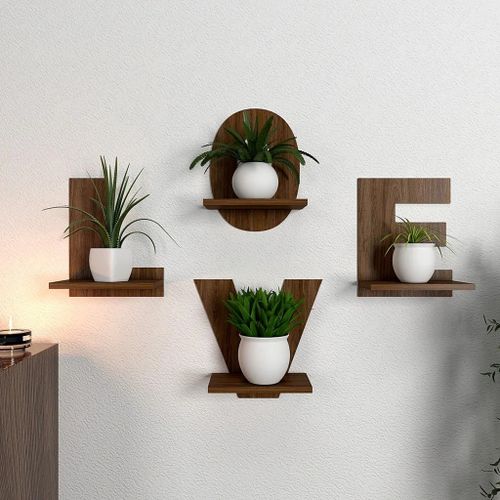 Lot de 4 étagères de jardinière en noyer foncé Love Text Alphabet