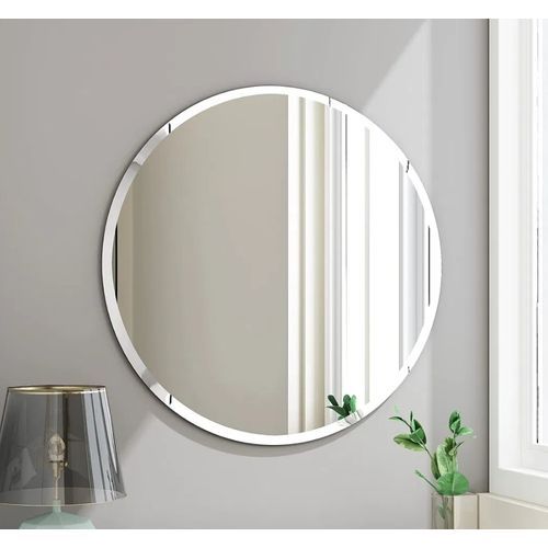 Miroir rond de couleur BLANC avec un encadrement en bois, dimensions 60-60cm