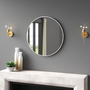 Miroir rond de couleur BLANC avec un encadrement en bois, dimensions 60-60cm