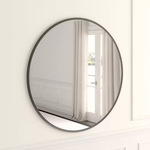 Miroir rond de couleur noire avec un encadrement en bois, dimensions 60-60cm