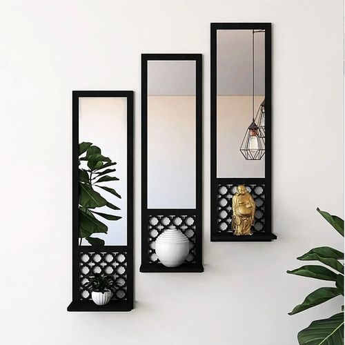 Ensemble de 3 Miroirs Muraux avec étagère au Design Marocains