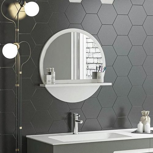 Miroir rond , miroir de salle de bain moderne avec étagères 52-52cm