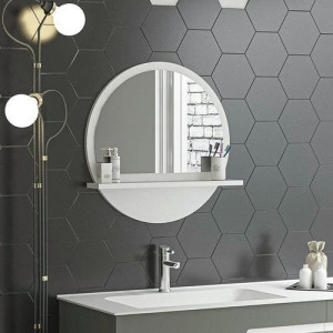 Miroir rond , miroir de salle de bain moderne avec étagères 52-52cm