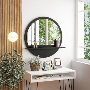miroir de salle de bain moderne avec étagères 52-52cm Noire