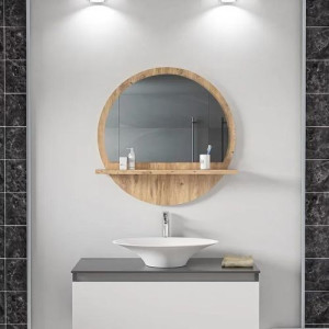 (52-25cm)Miroir mural Rond avec étagère CHEN, décoration murale-miroir multi fonctionné