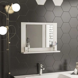 Grand miroir de salle de bain et étagère décorative de luxe blanc miroir