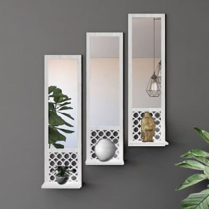 Ensemble de 3 Miroirs Muraux avec étagère au Design Marocains Blanc