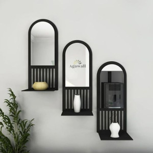 set 3 miroir ovale avec étager design modern en Noir//60-20