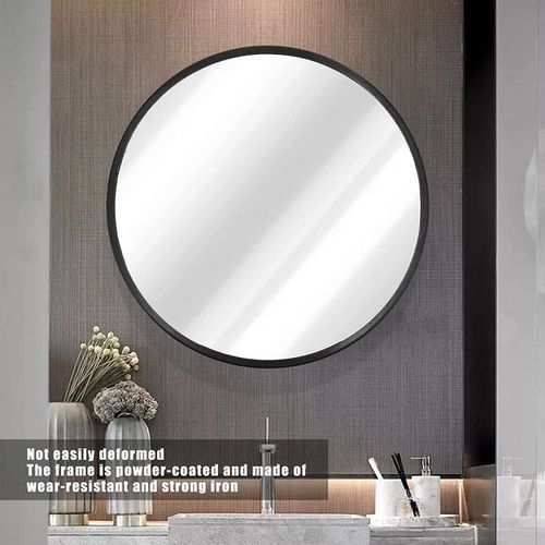 Miroir rond avec cadre en bois, design moderne (60-60cmnoir)