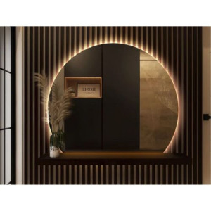 Miroir LED rond découpé, grand miroir mural avec etager , miroir sans cadre avec LED,